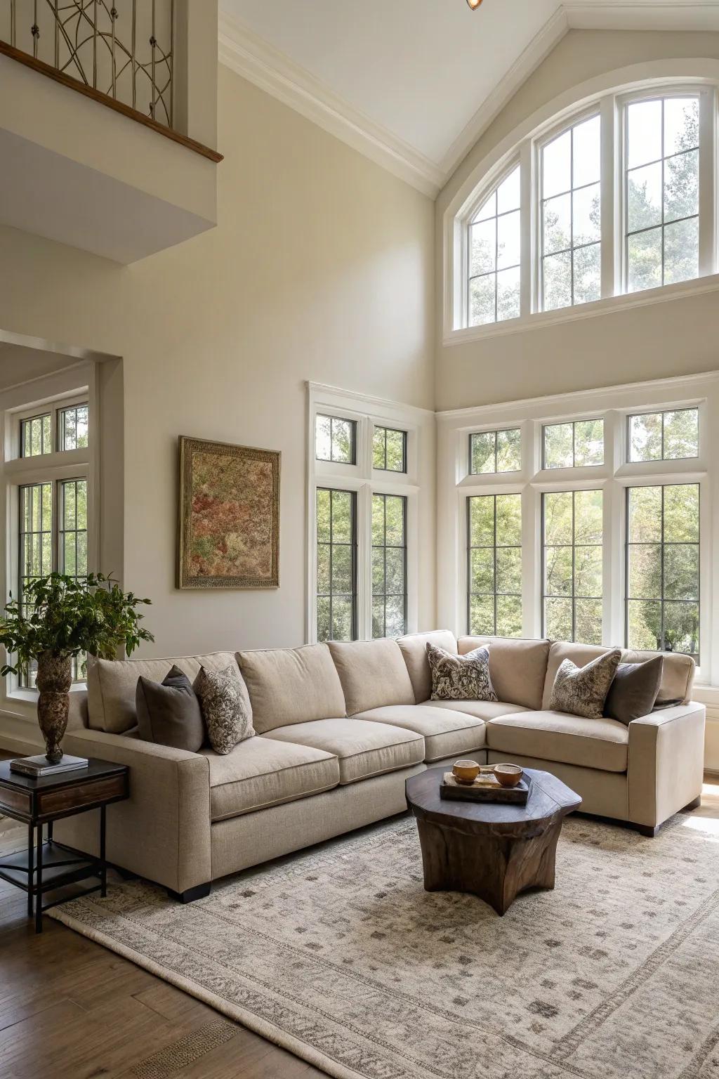 Freestanding sectionals foster a sense of space and transparency.