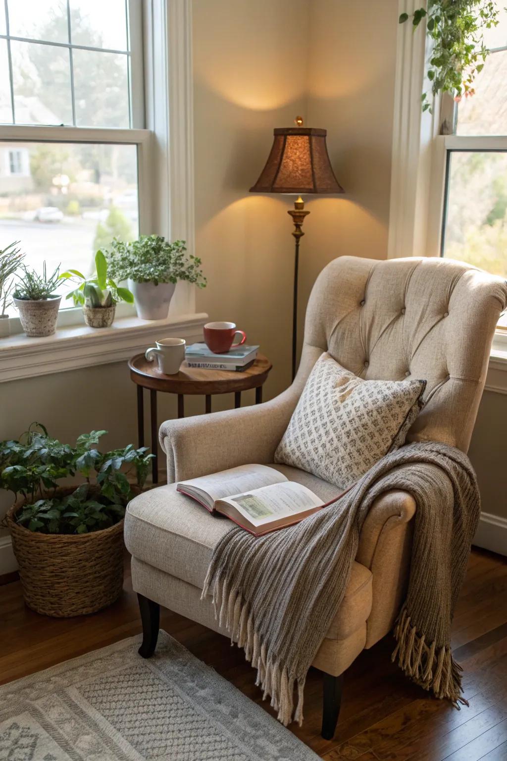 Comfortable nooks create ideal reading spots.