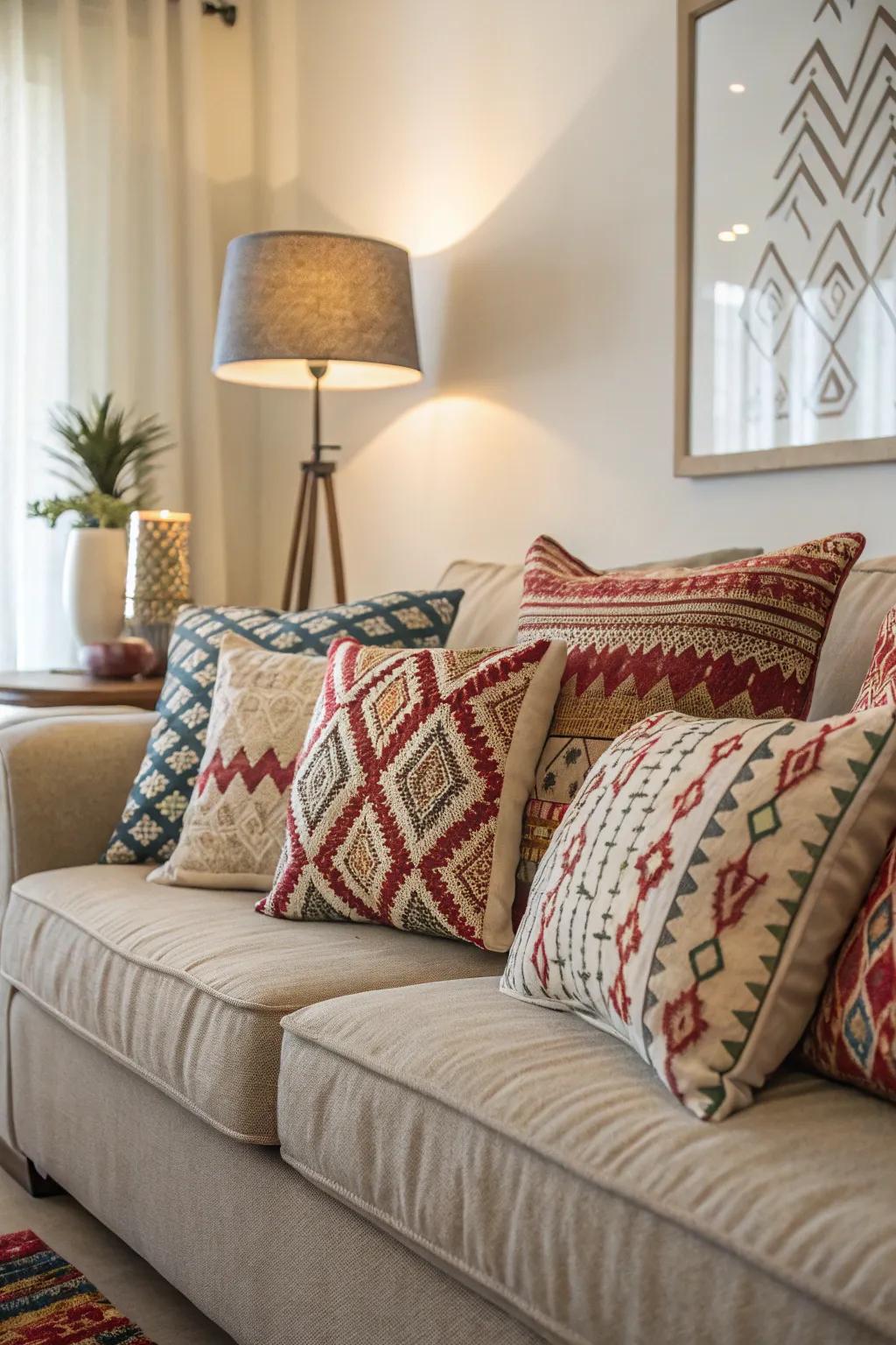 Decorative cushions are a simple way to revamp your couch with color and texture.