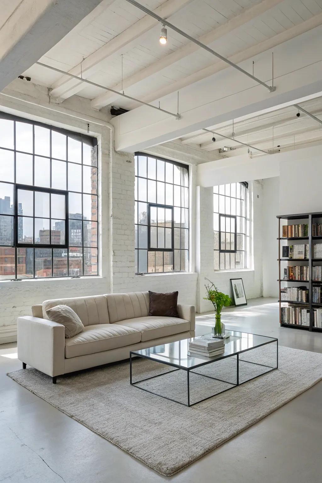 Contemporary furnishings in a modern loft interior.