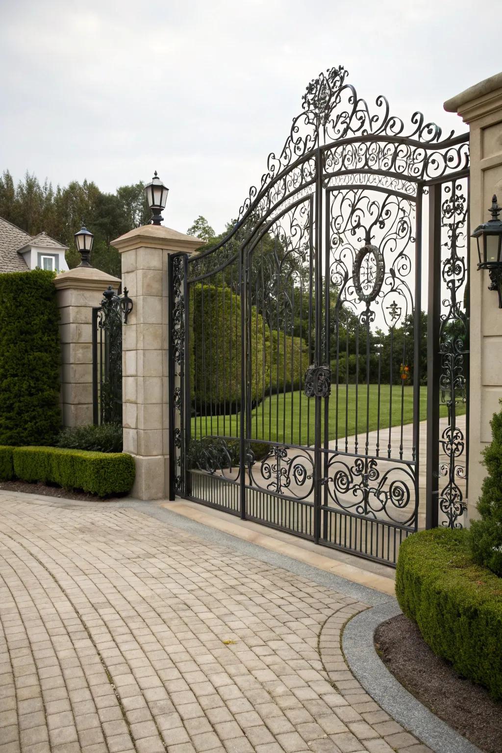 Impressive gates mark the entrance, bringing an element of class to the driveway.
