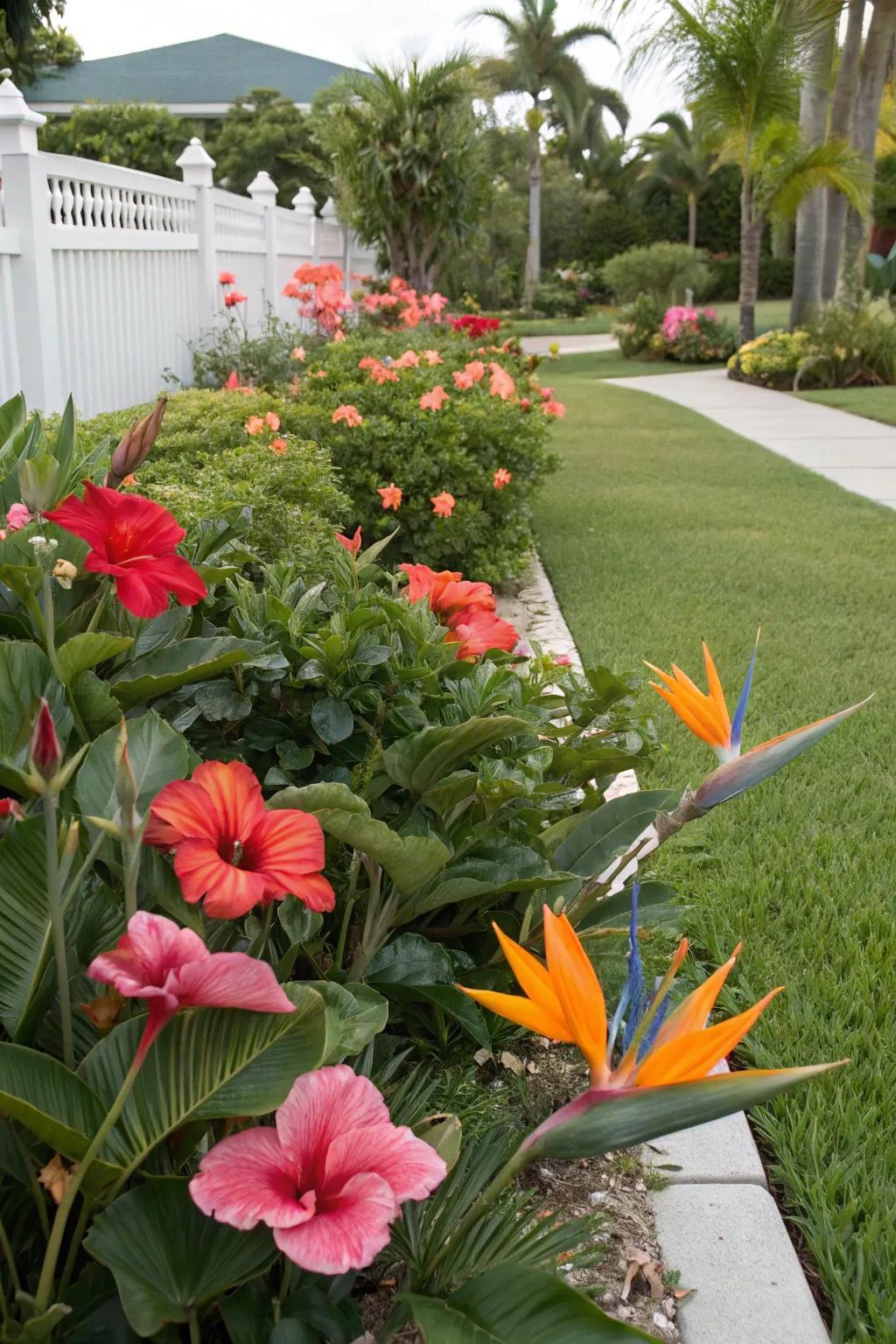 Tropical plants creating a rich, green look in a Florida landscape.