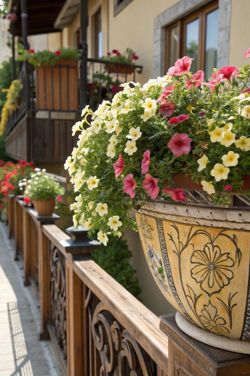 Calibrachoa cascading gracefully under direct sunlight.