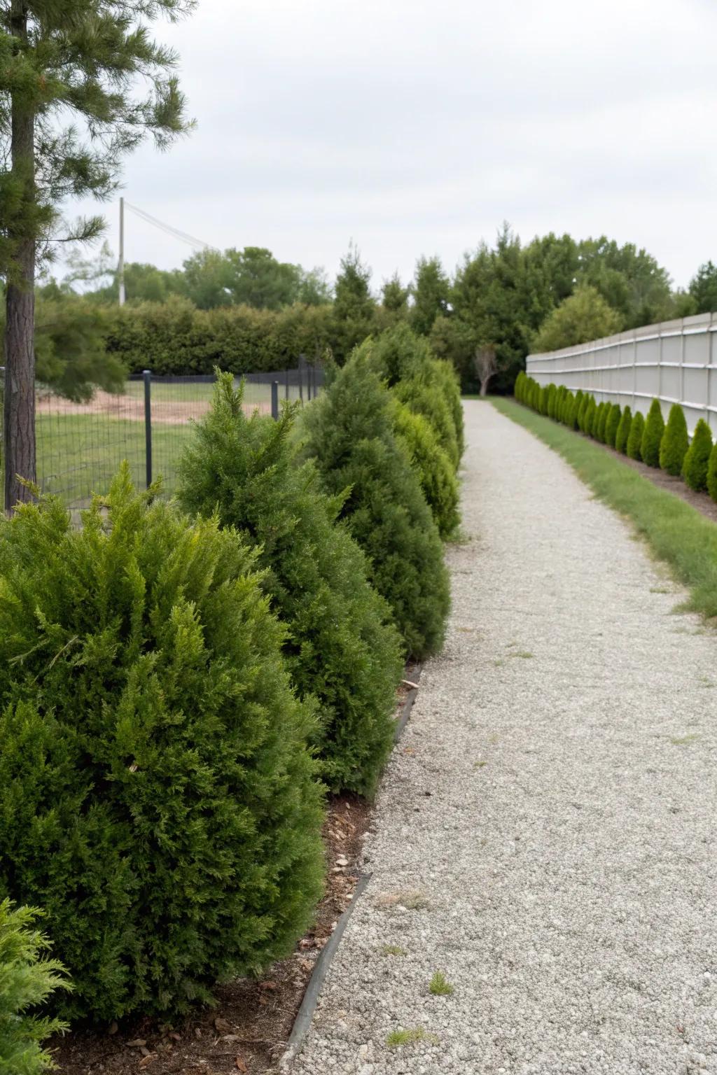 Evergreen bushes give structure without demanding much care.