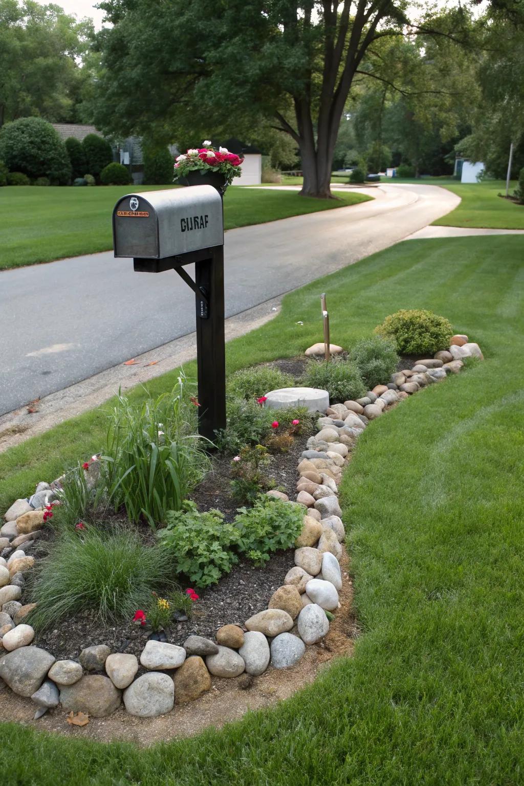 Sharp stone perimeters fashion a refined visual all around your mailbox.