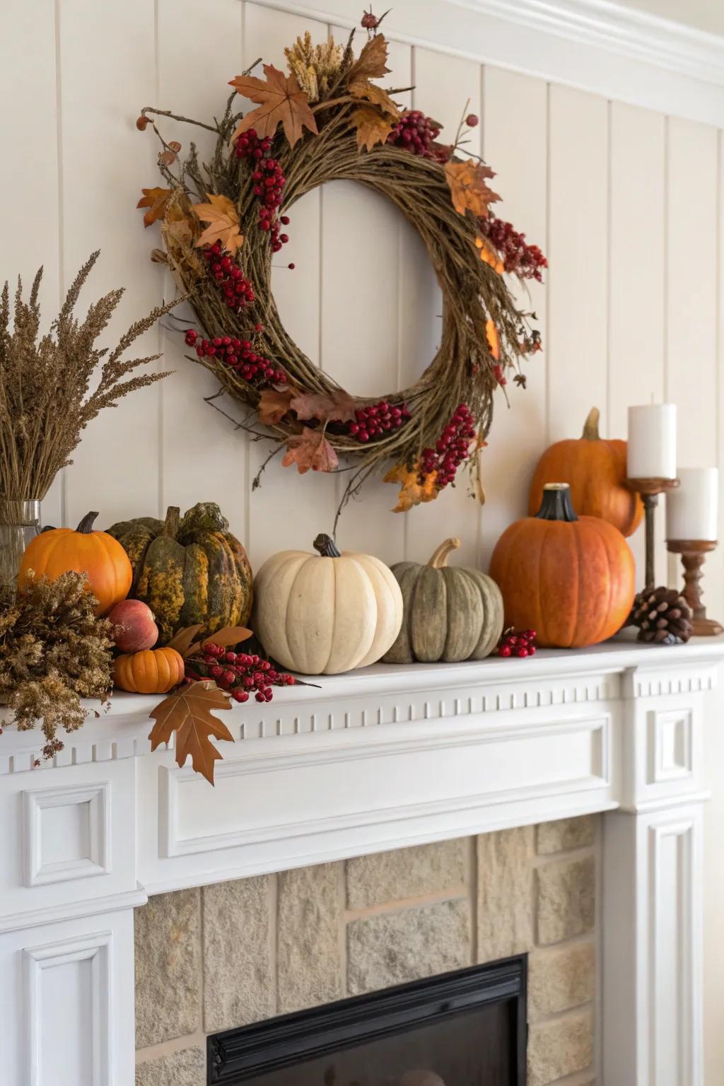 Seasonal decorations bring life to any mantel.