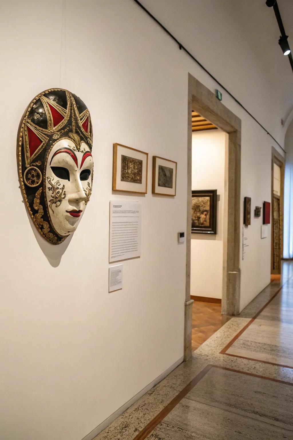 One mask shown as an art piece produces a gallery-like environment.