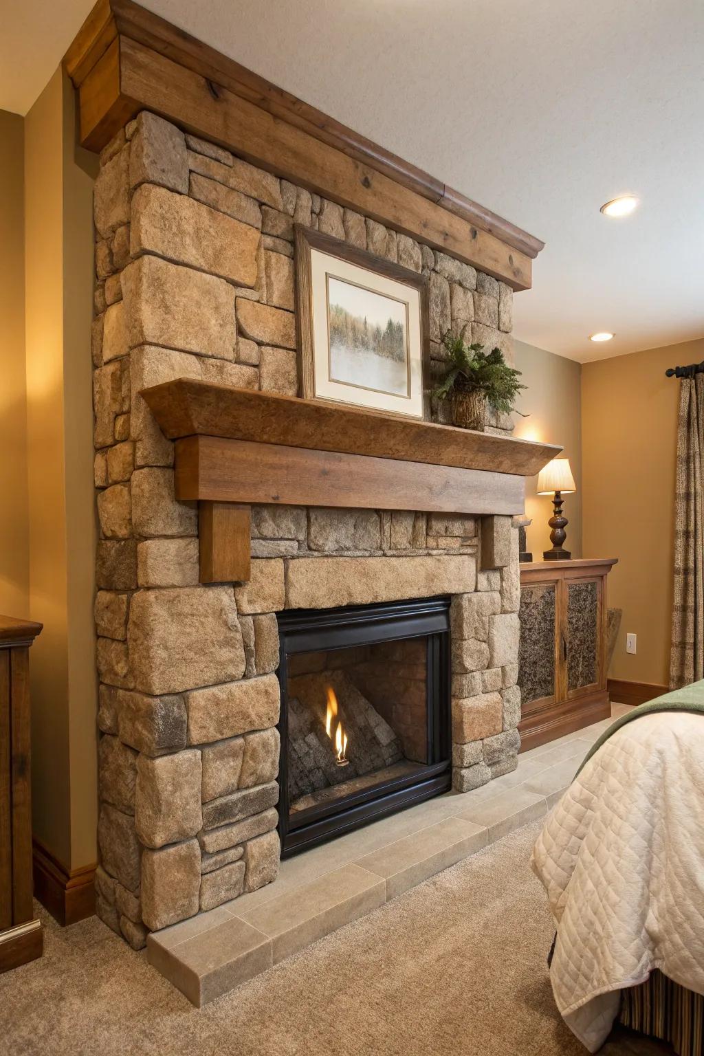 Natural materials like wood and stone craft a tranquil ambiance.