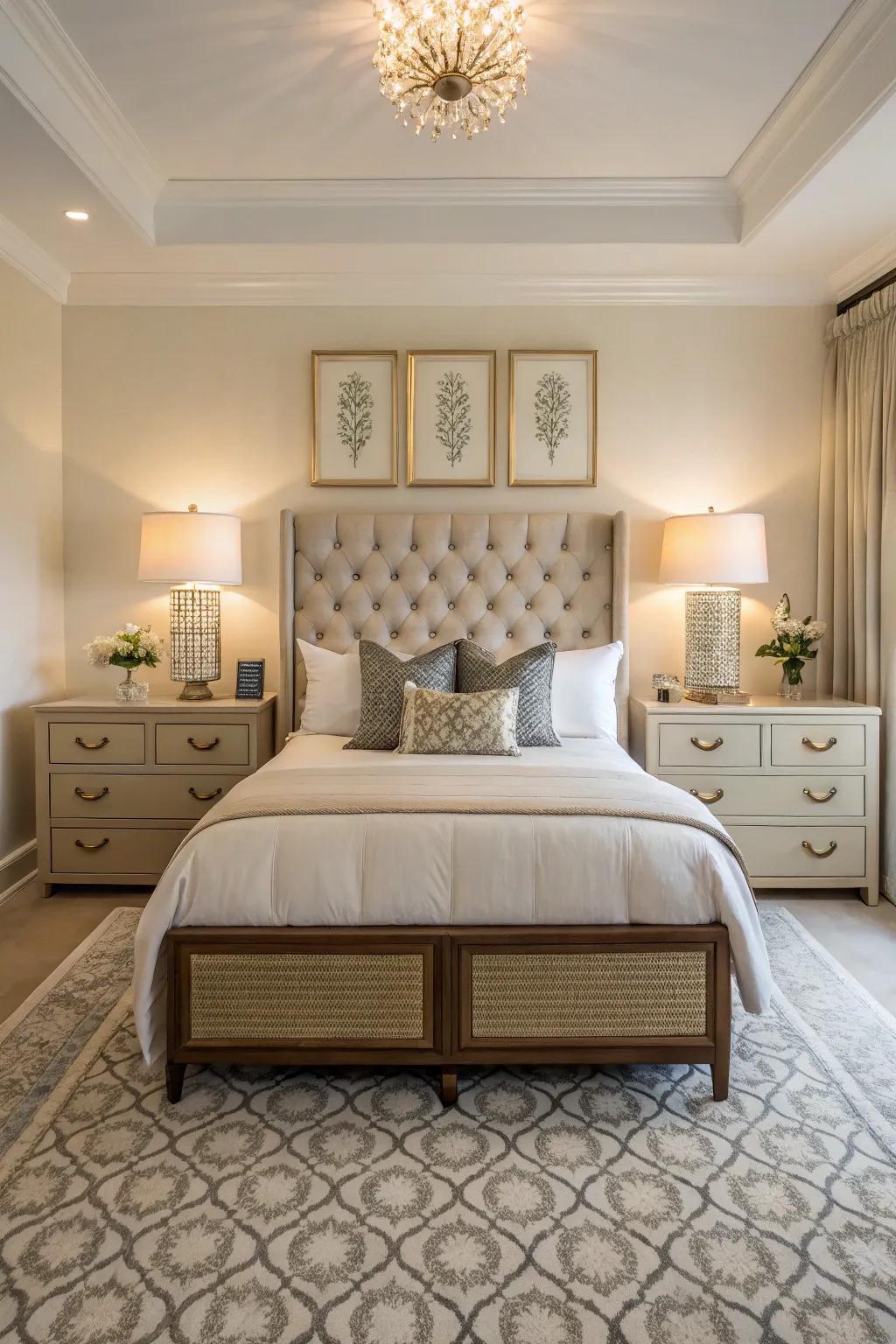 Harmonious nightstands offer both beauty and practicality to the bedroom.