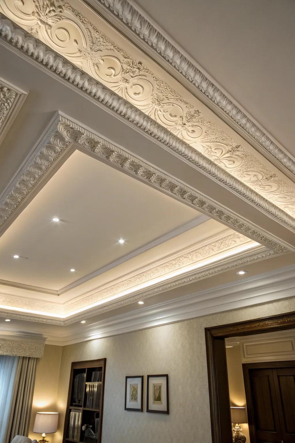 Decorative trim makes your tray ceiling look more elegant with its delicate features.