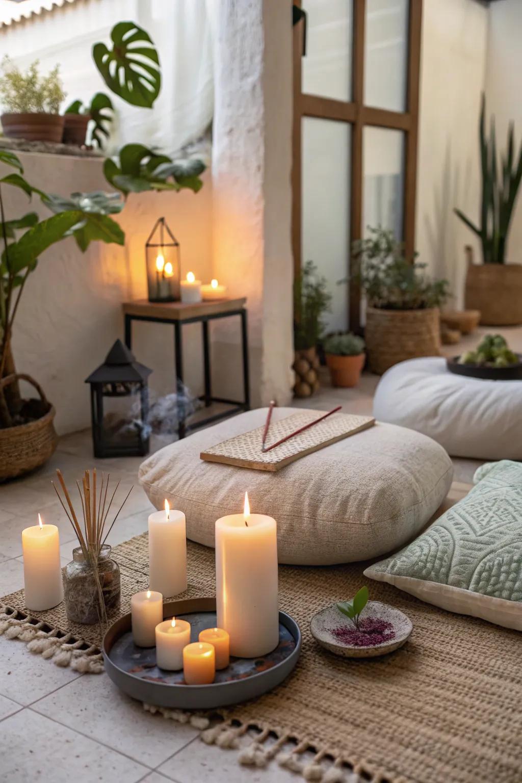 Bask in the calming impact of soft lighting in your meditation area.