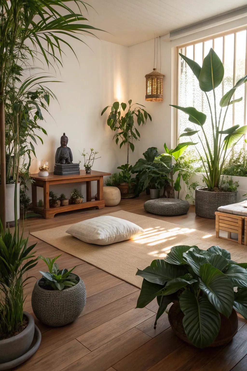 Greenery lends a calming, natural touch to your meditation room.