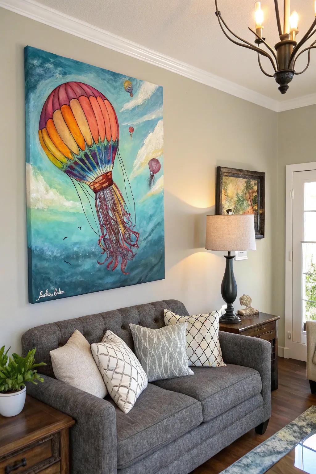 A sky ride levitates into a sea creature, injecting playfulness into your living space.