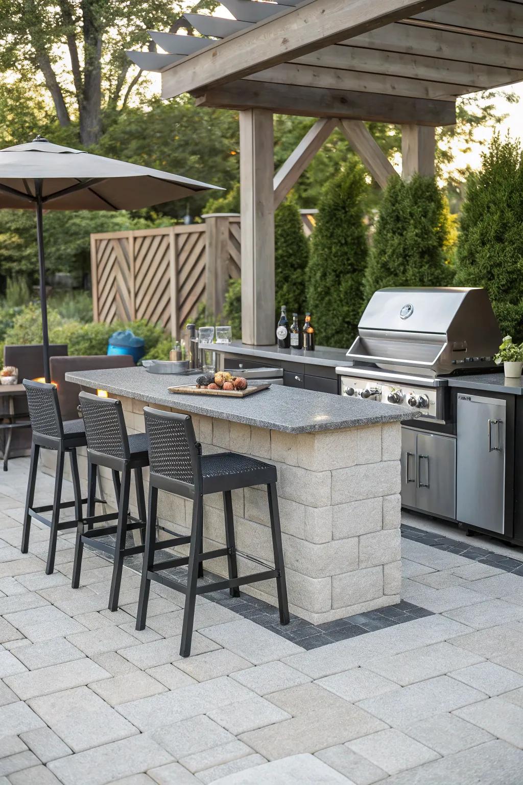 High seating transforms your BBQ island into a communal hub.