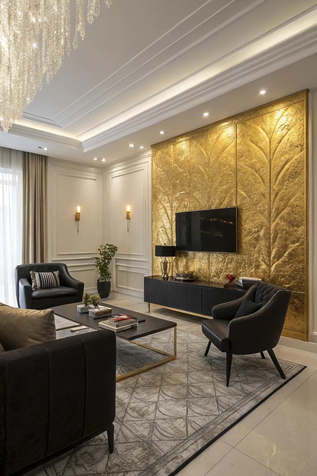 A strong glimmering highlight wall adding depth and luxury to the area.