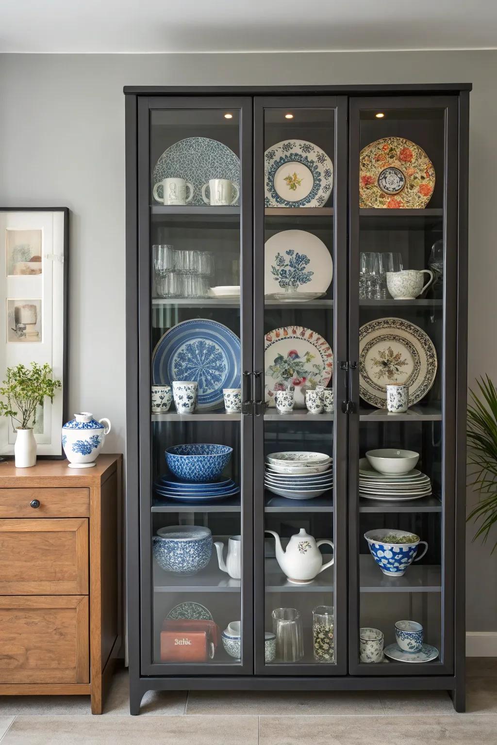 A soothing mix of heritage and modernity in a display cabinet.