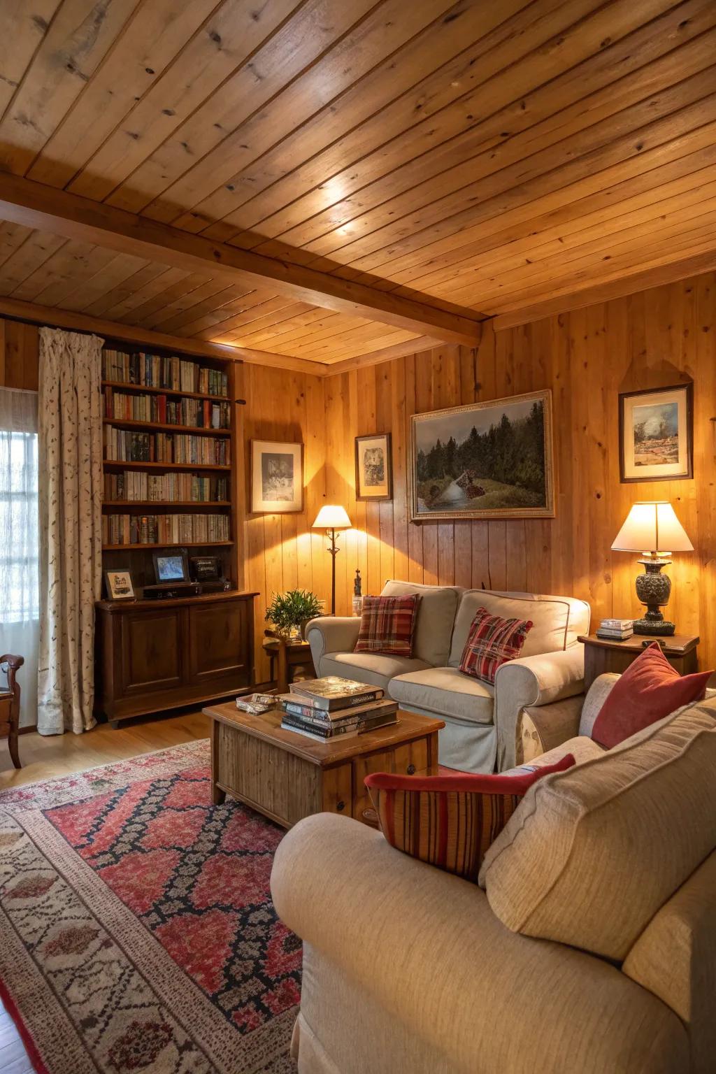 Timber walling delivers a sensation of warmth and natural charm.