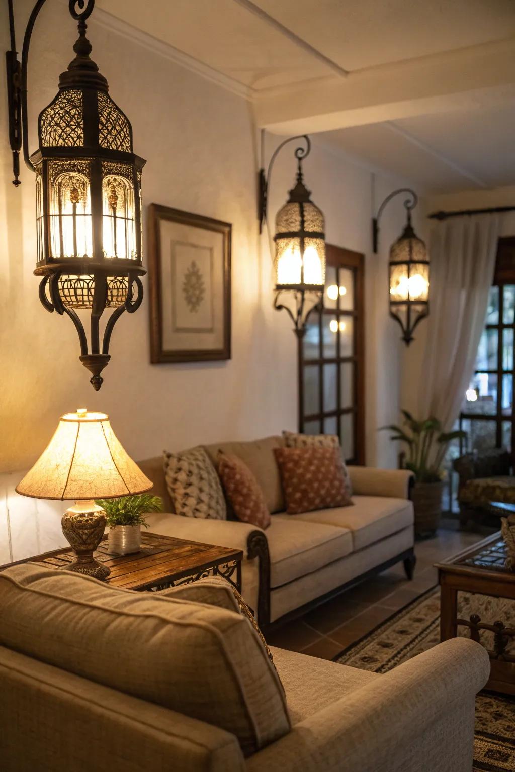 Classic lantern illumination brings outdoor charm indoors.