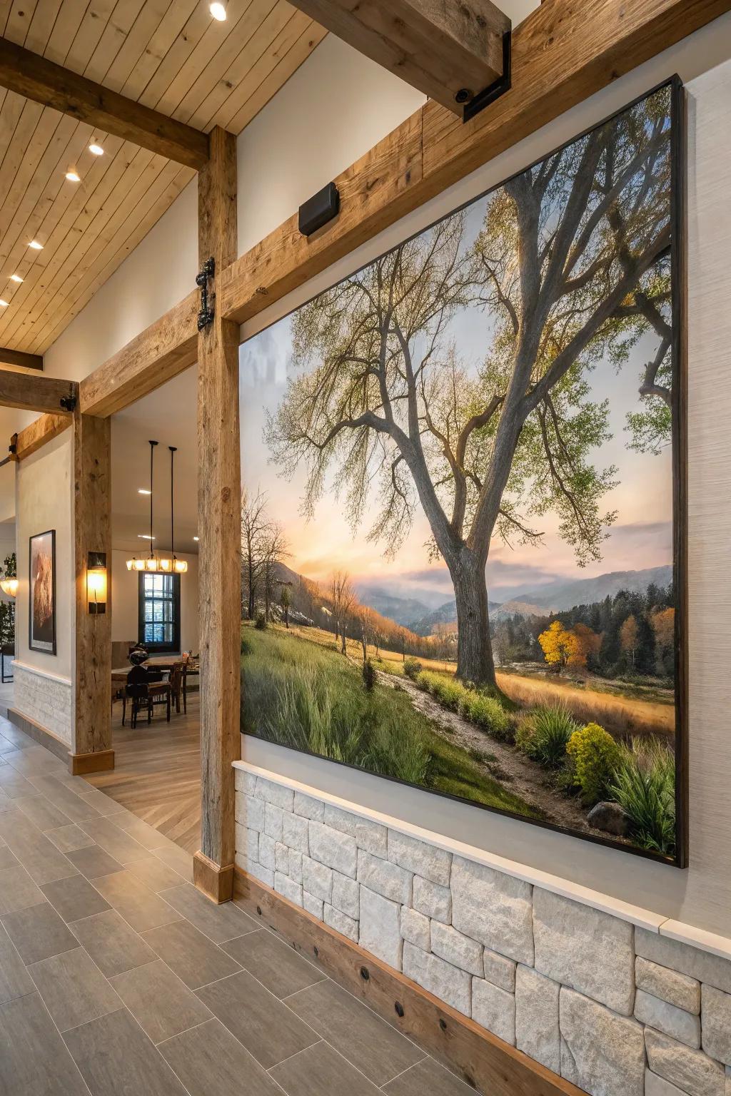 Outdoor-inspired impressive wall art in a farmhouse setting.