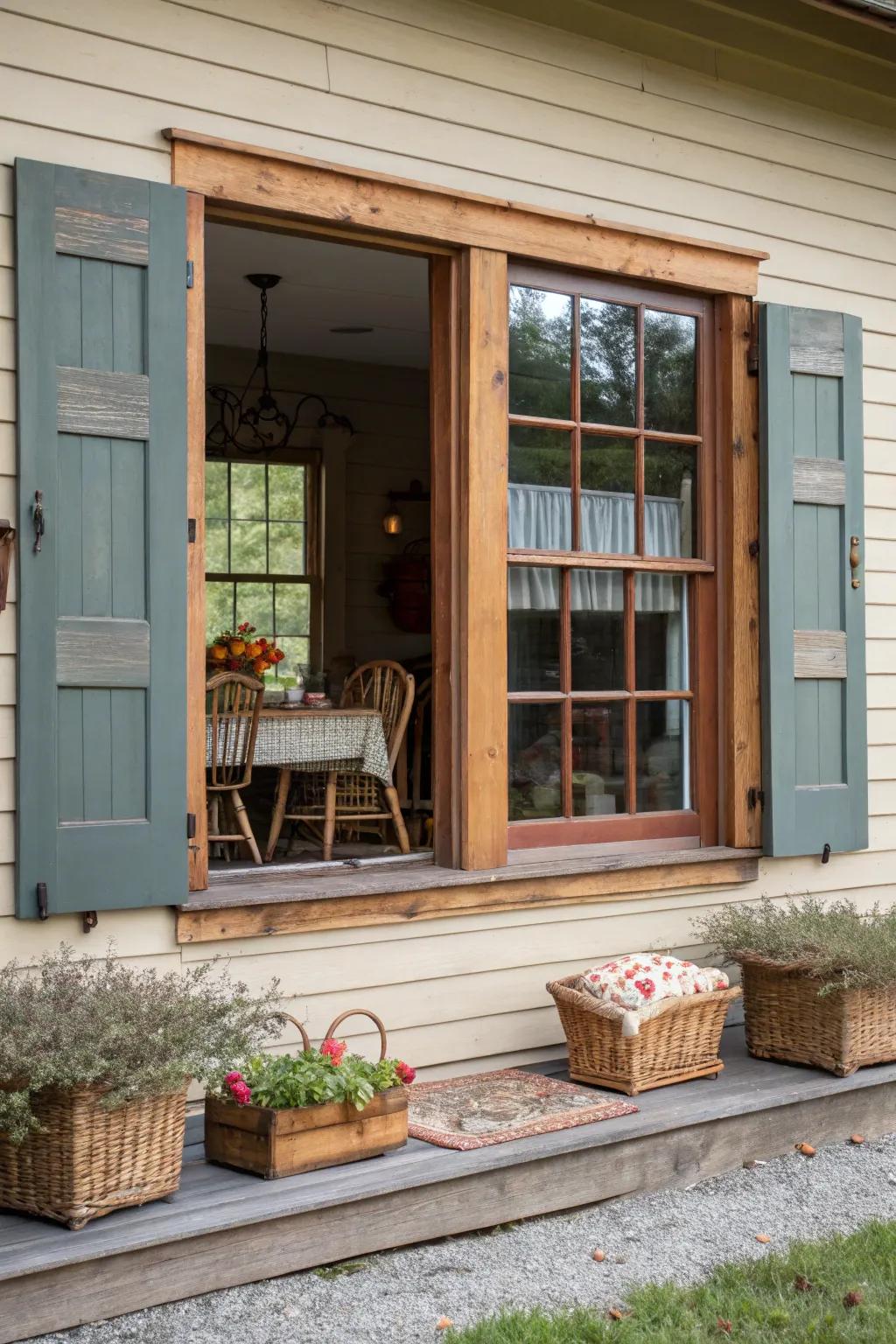 A combo of materials for window trim brings warmth to the room.