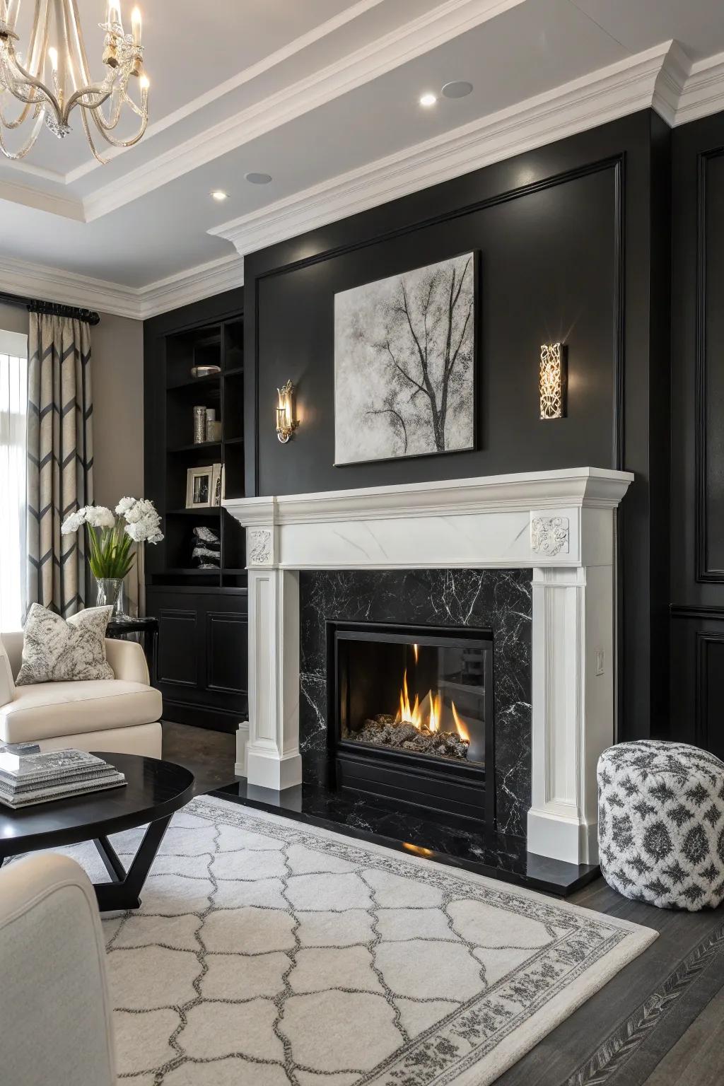 A sophisticated monochrome gas fireplace bringing elegance to any space.