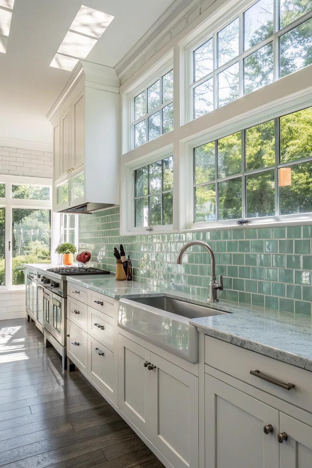 Glass squares enhance brightness and openness in any kitchen.