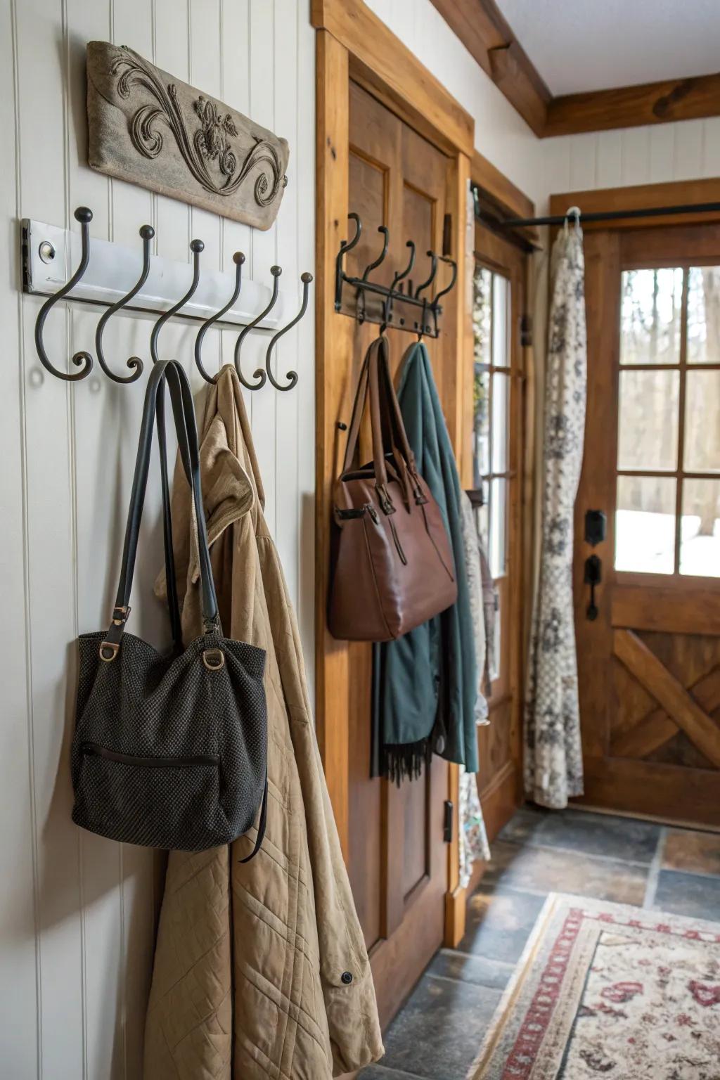 Wall hooks are a useful and attractive addition to any mudroom.