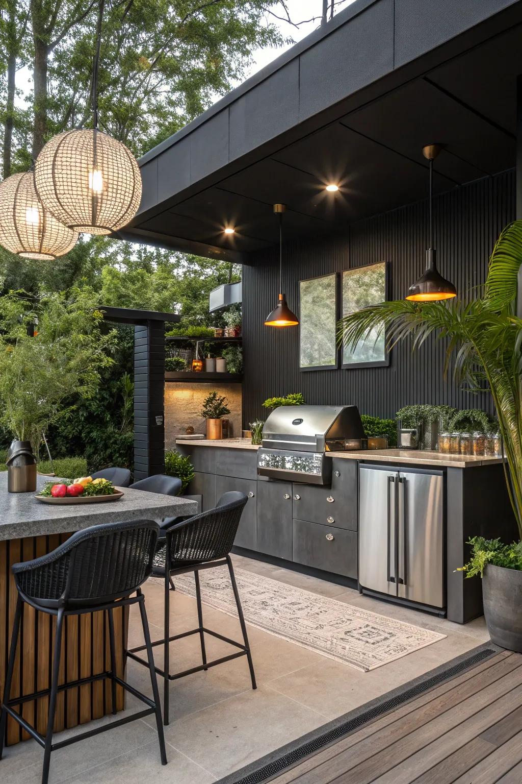 The smooth blending of a bar and kitchen makes hosting outdoors straightforward and fun.