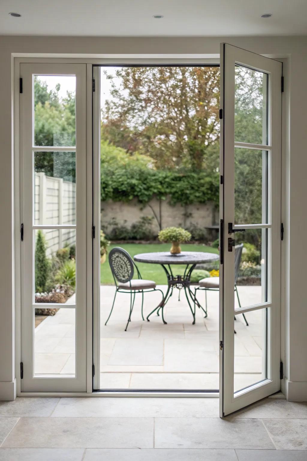 Entryways with slender frames, ensuring an unobstructed view.