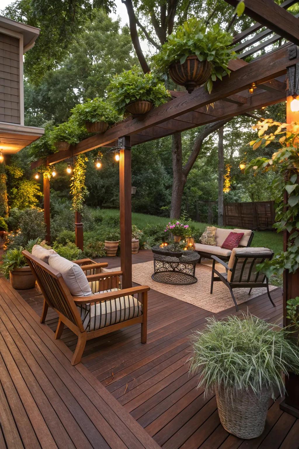 Wood paneling enriches patios with warmth and an earthy essence.