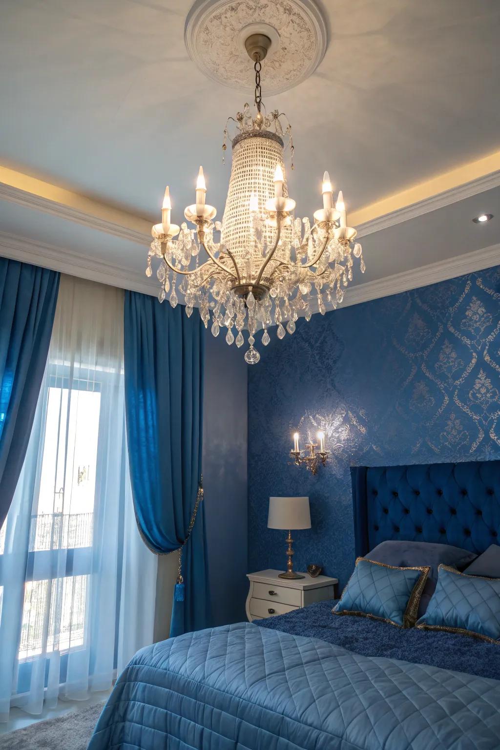 A precious rock illumination enhances the class of a sapphire blue themed space.
