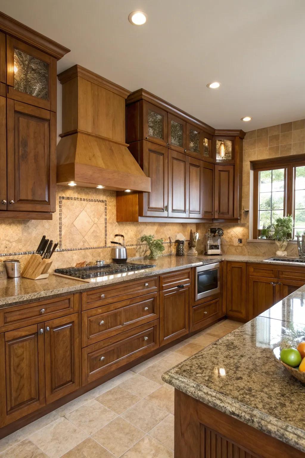 The playful combination of textures adds both depth and visual appeal to this contemporary rustic kitchen design.