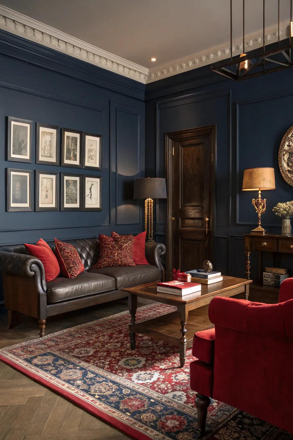 A deep color scheme lays the base for a sophisticated speakeasy vibe.