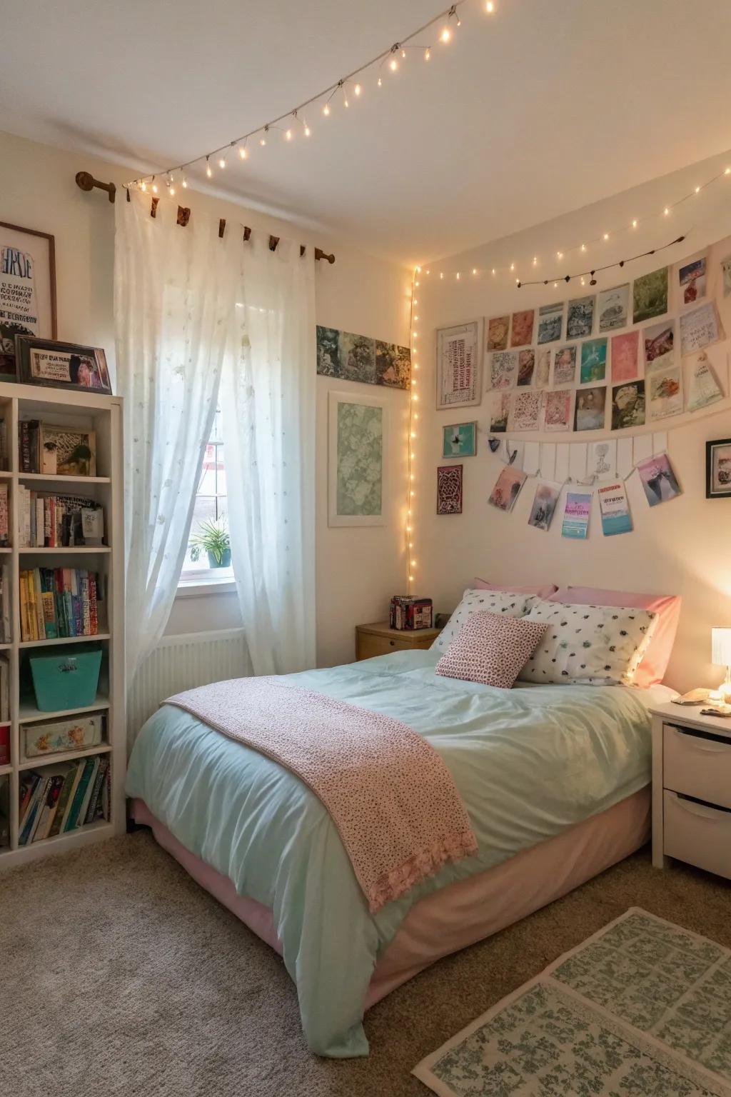 Gentle pastel tones deliver a tender and welcoming sensation to the area.