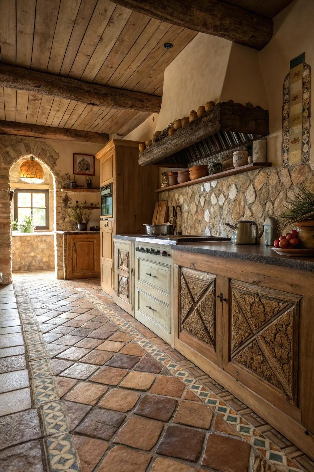 Artisan tiles fill this kitchen with country house charm and individuality.