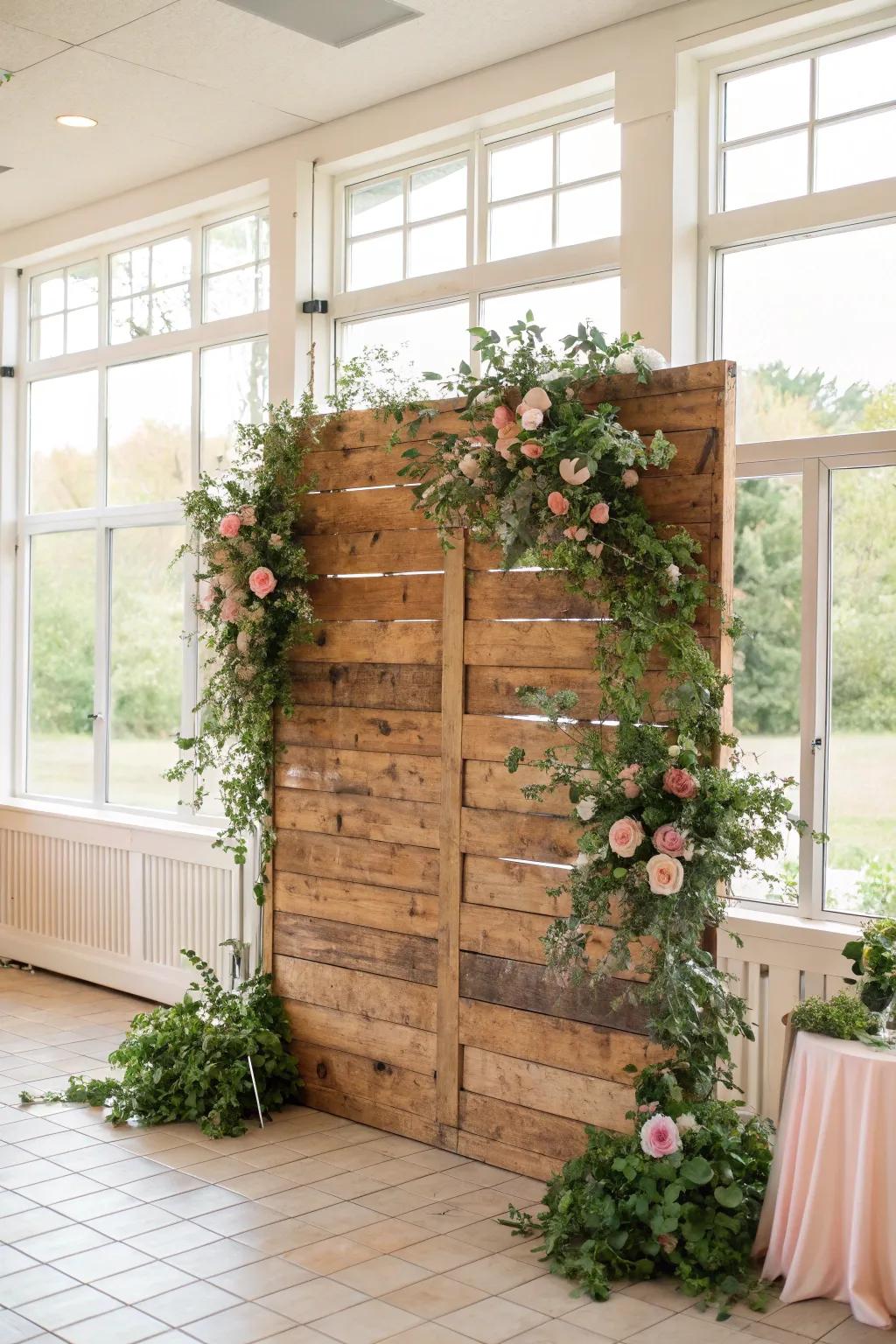 Invite the outdoors inside with a homespun wooded backdrop.
