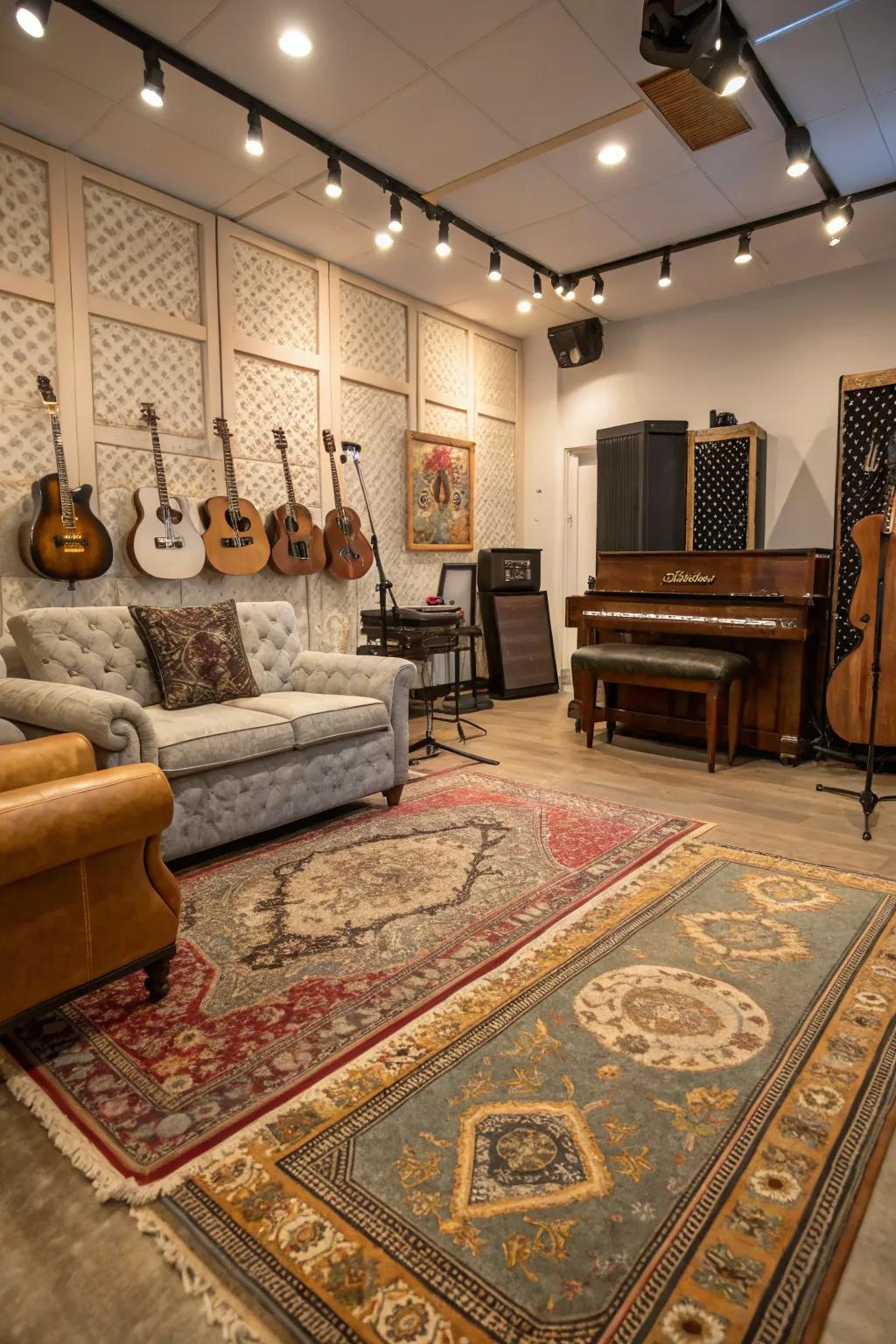 Rugs provide acoustic advantages and elevate the style of your music space.