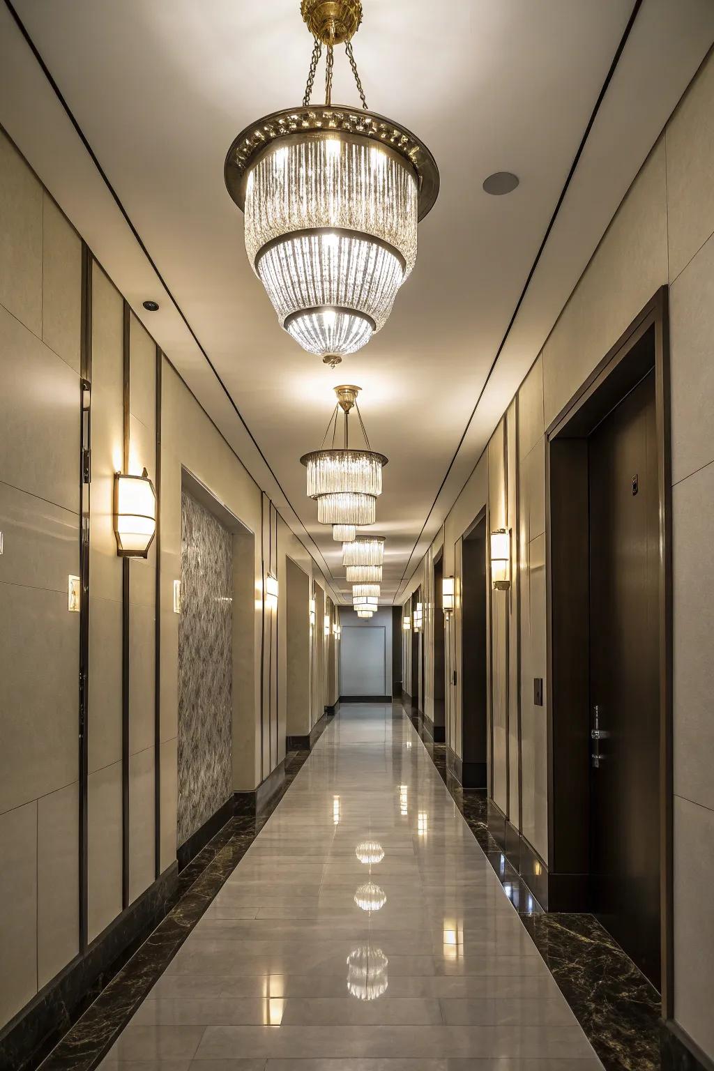Illumination serves as the linchpin in augmenting the ambiance of a confined hallway.