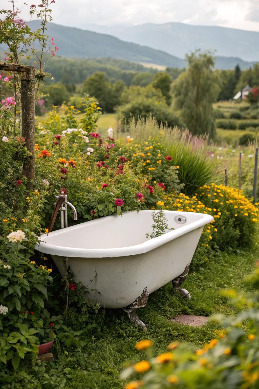 Infuse classic grace with a traditional clawfoot tub in your garden.