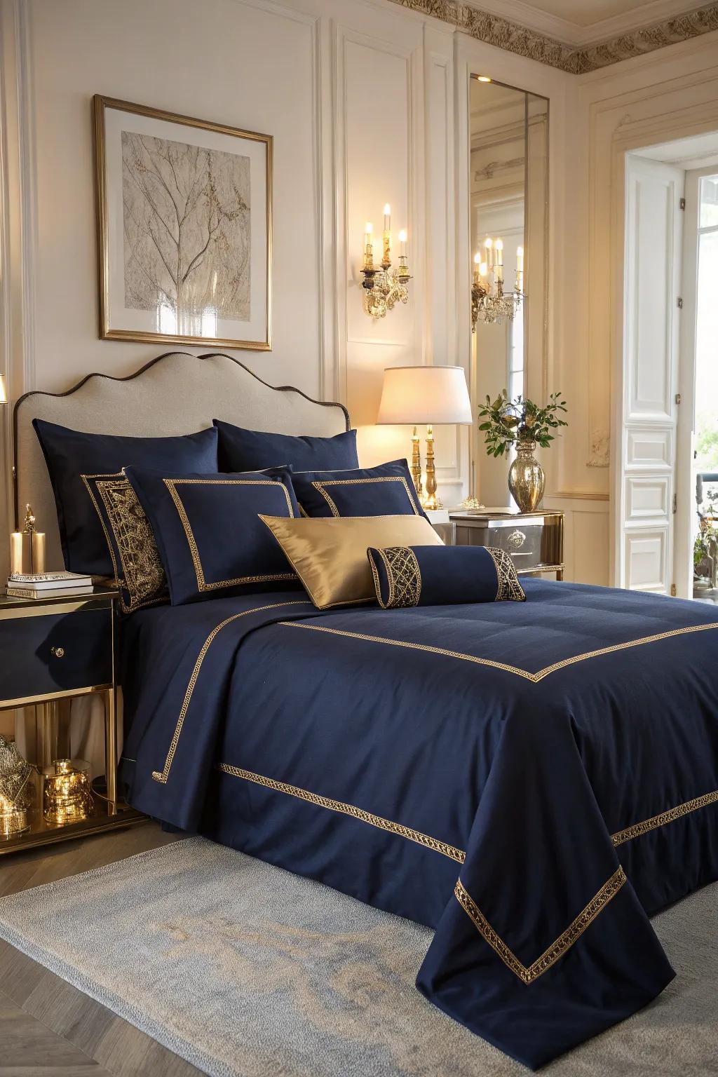 Enhance your bedding with golden details for an air of sophistication.