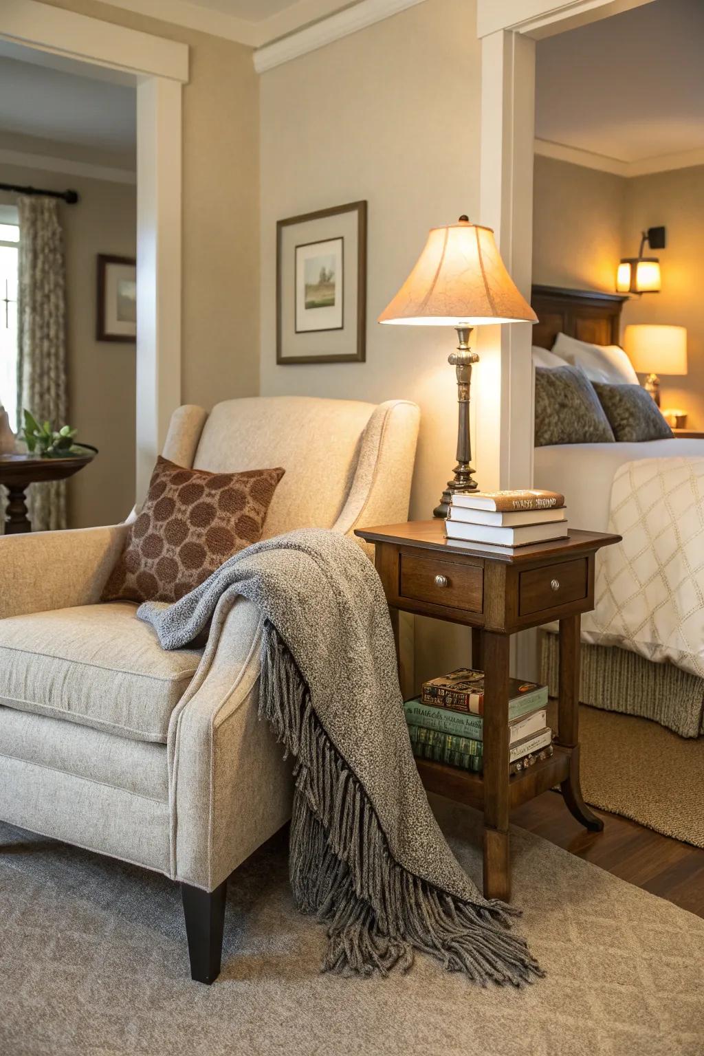 A reading corner provides an endearing escape within your bedroom.