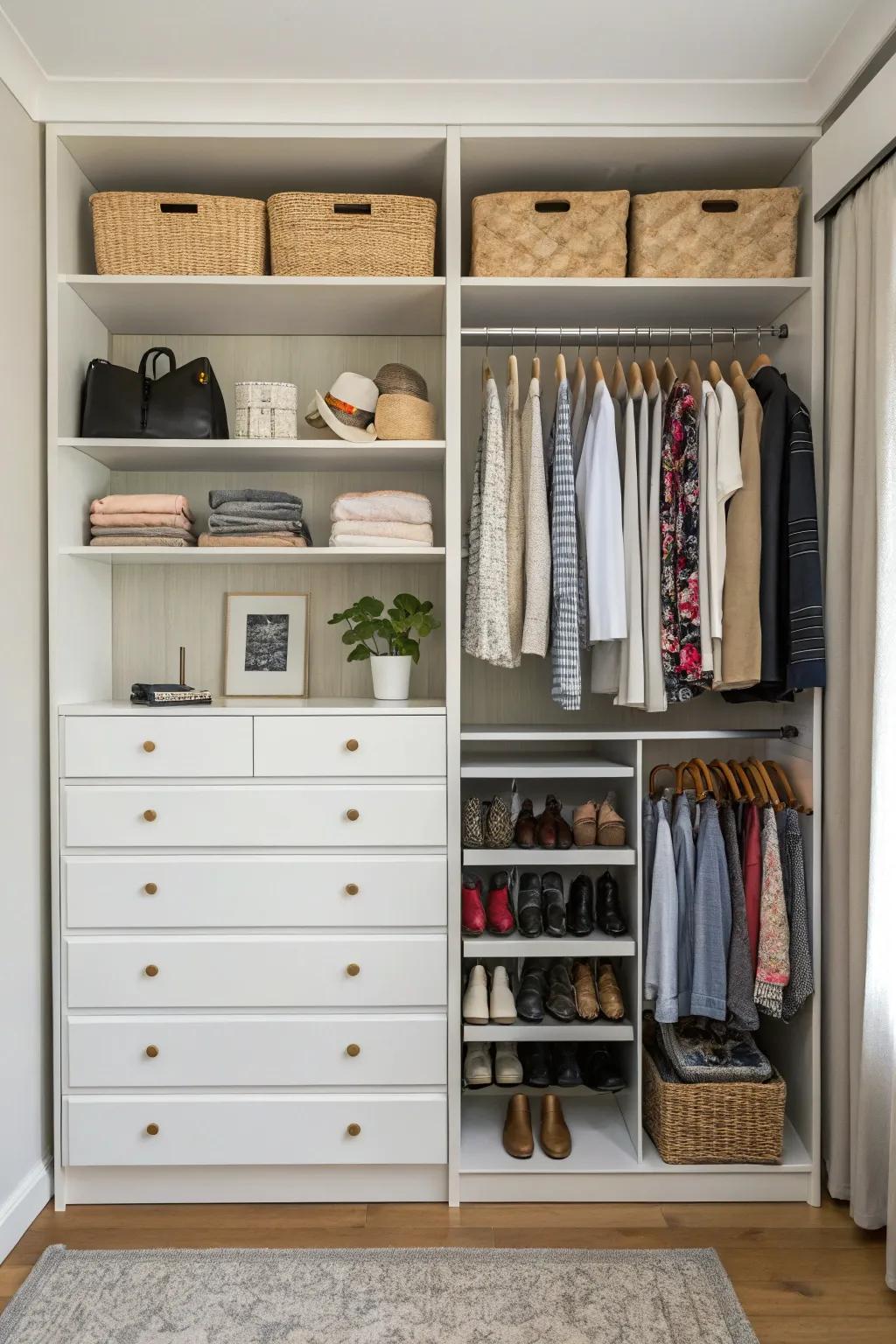 Open closet with handy built-in drawers