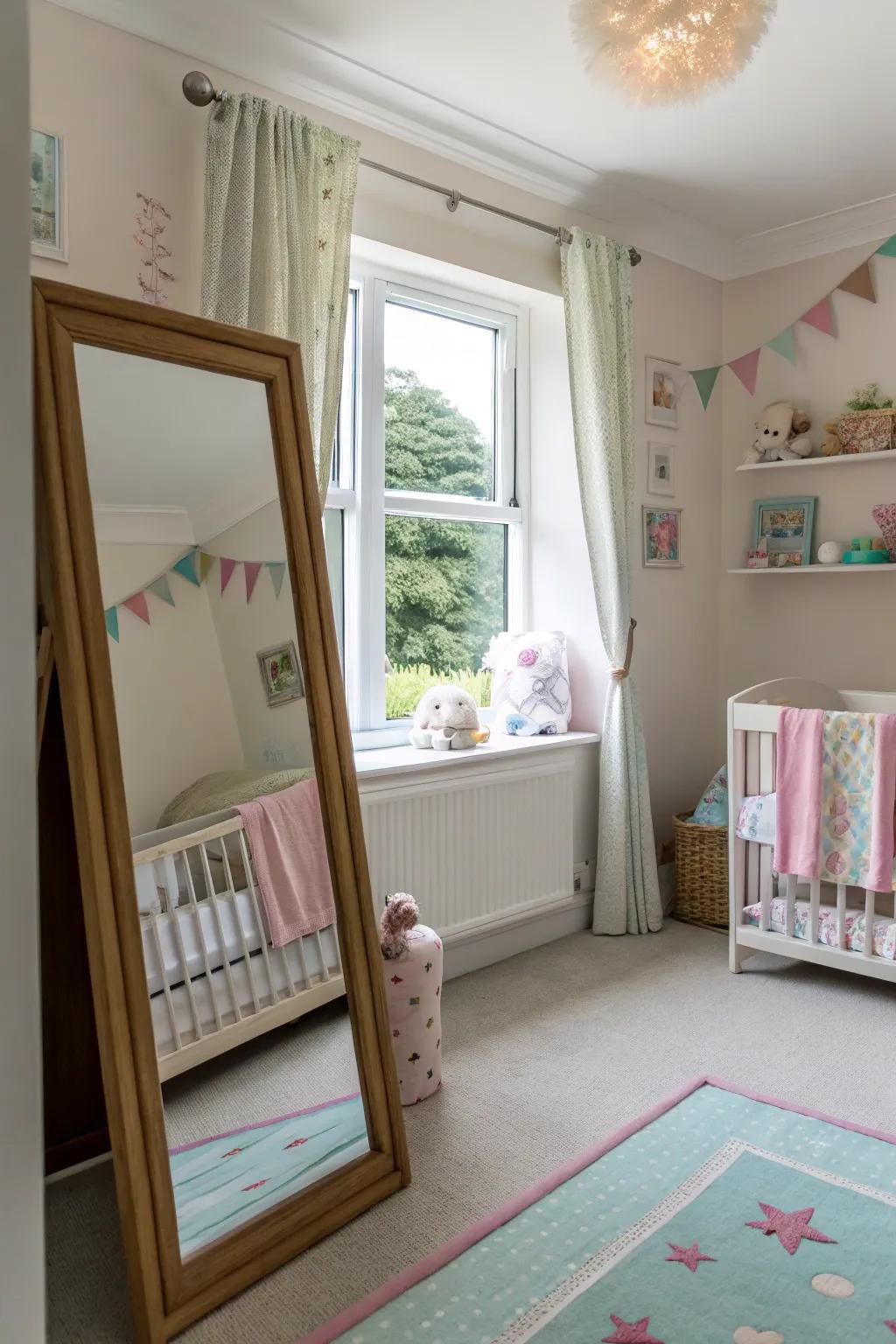 Reflectors strategically positioned to reflect light from windows in a nursery.