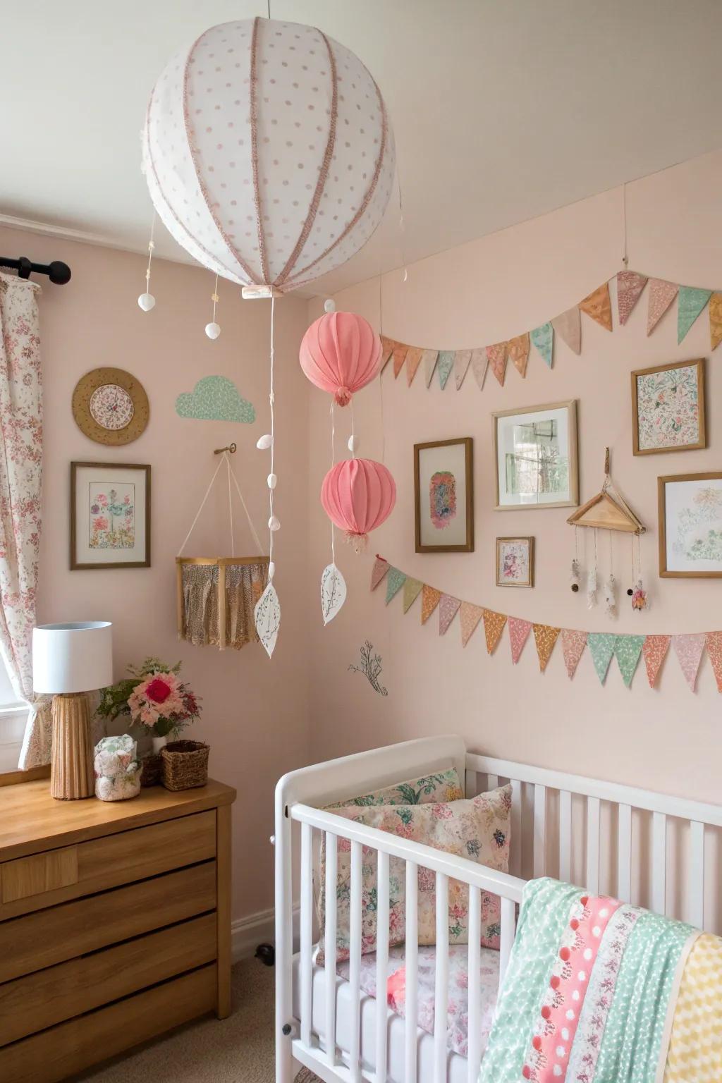Unique DIY decorations fill the nursery with warmth and identity.