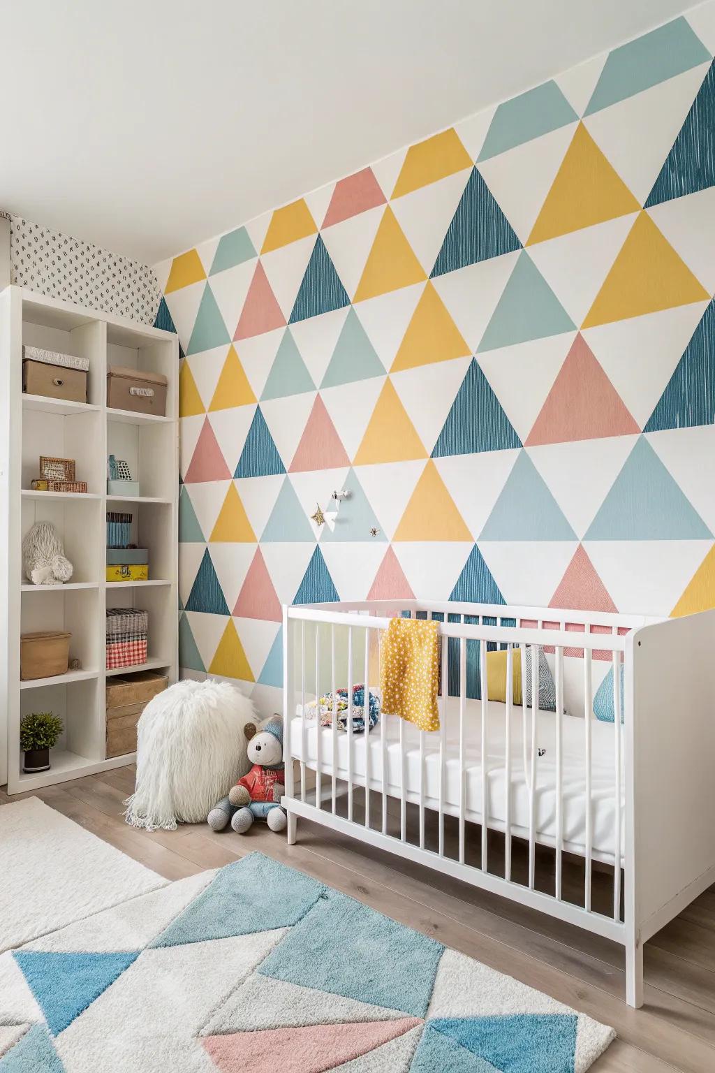 Shape-based forms bring a modern accent to baby room styling.
