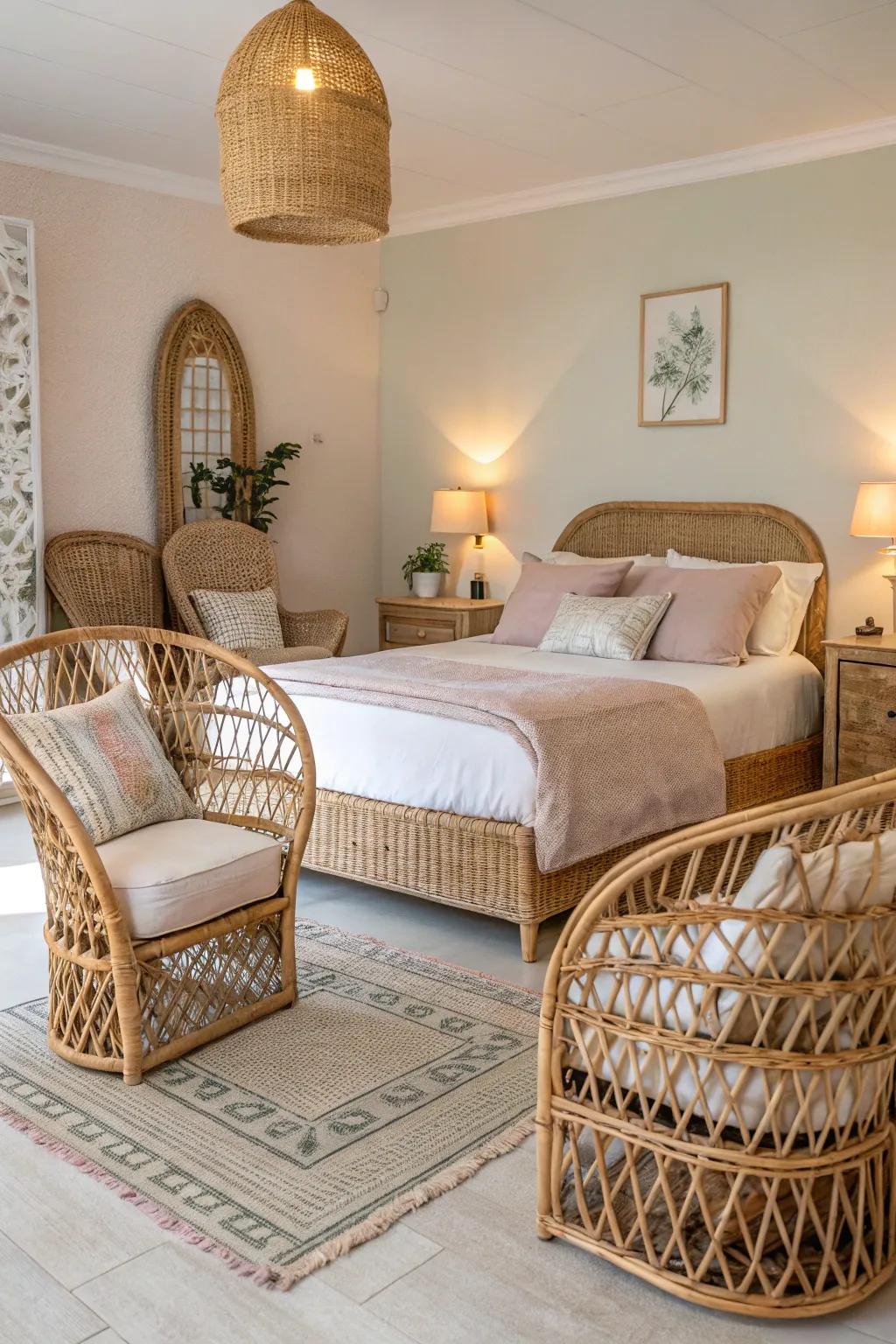 Rattan and wicker elements introduce an organic touch to your ocean-inspired environment.