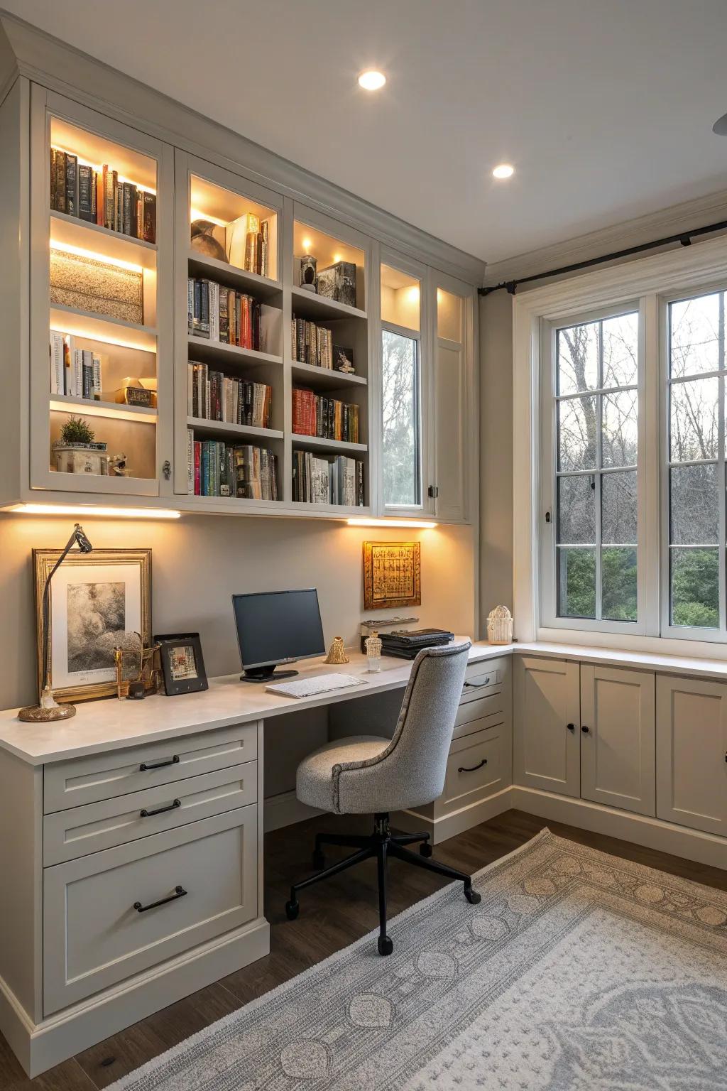 Decorative lighting contributes warmth and focus to your office.