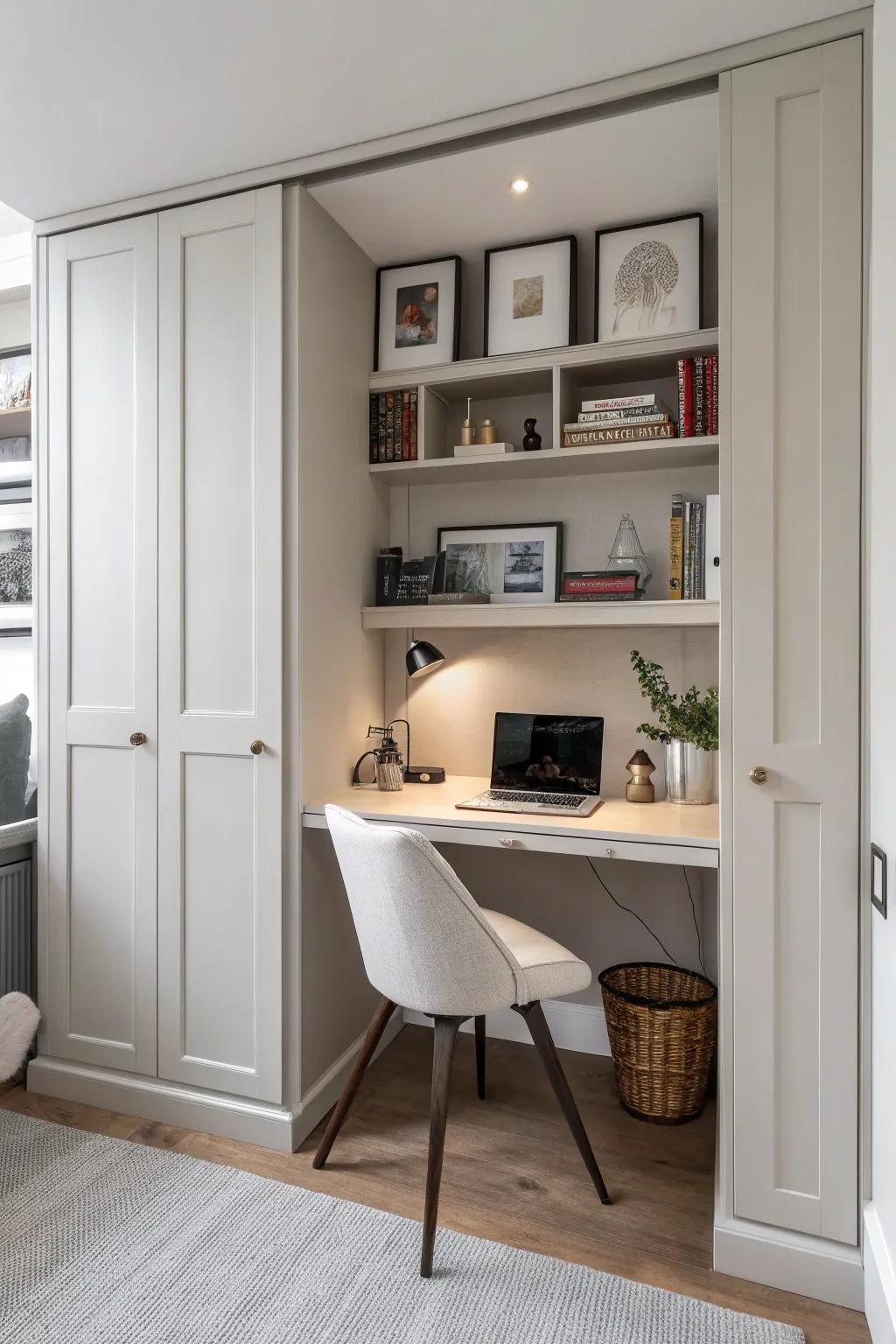 Maintain a hidden workstation with a fashionable desk cabinet.