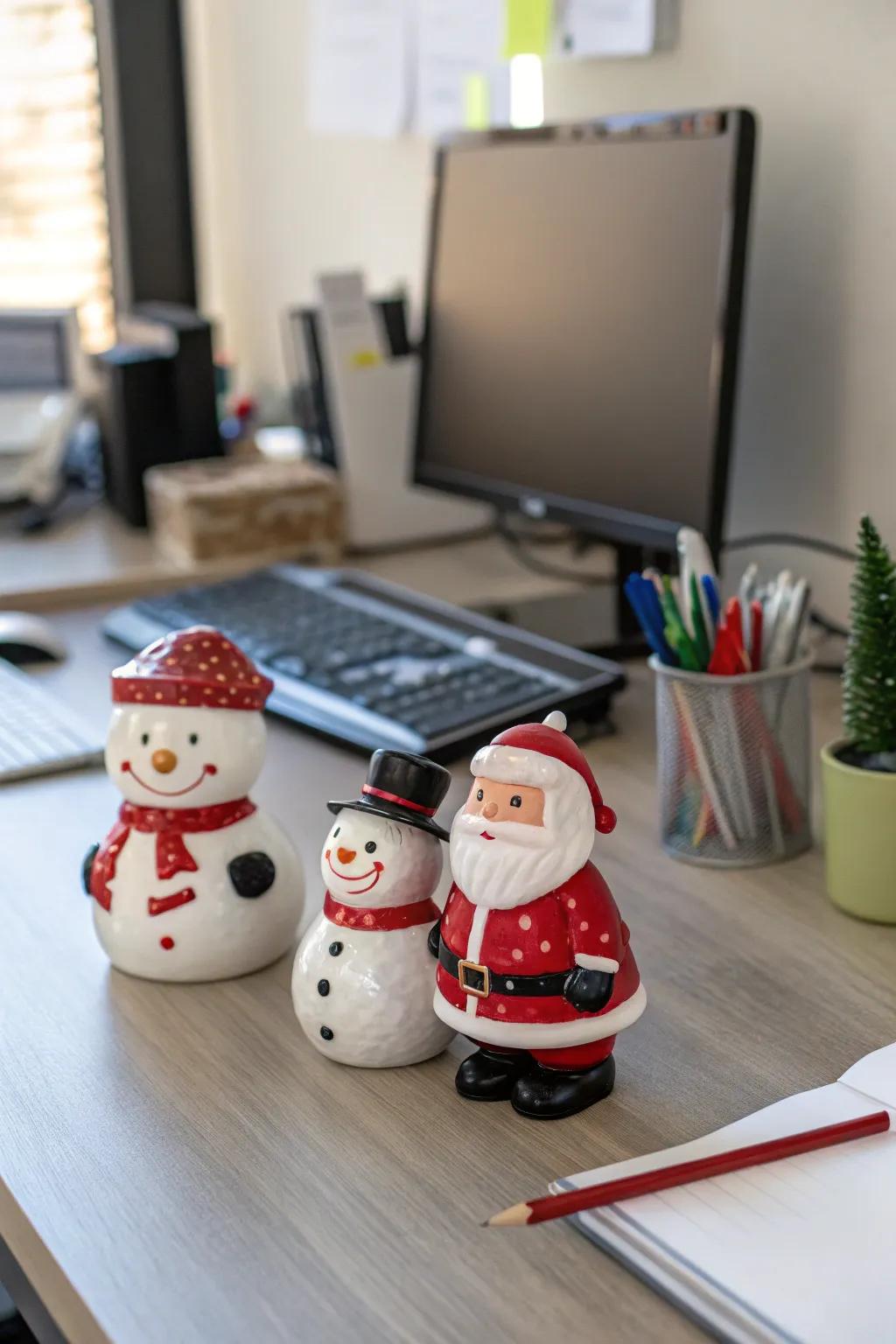 Delightful figurines contribute a fun touch to your workspace.