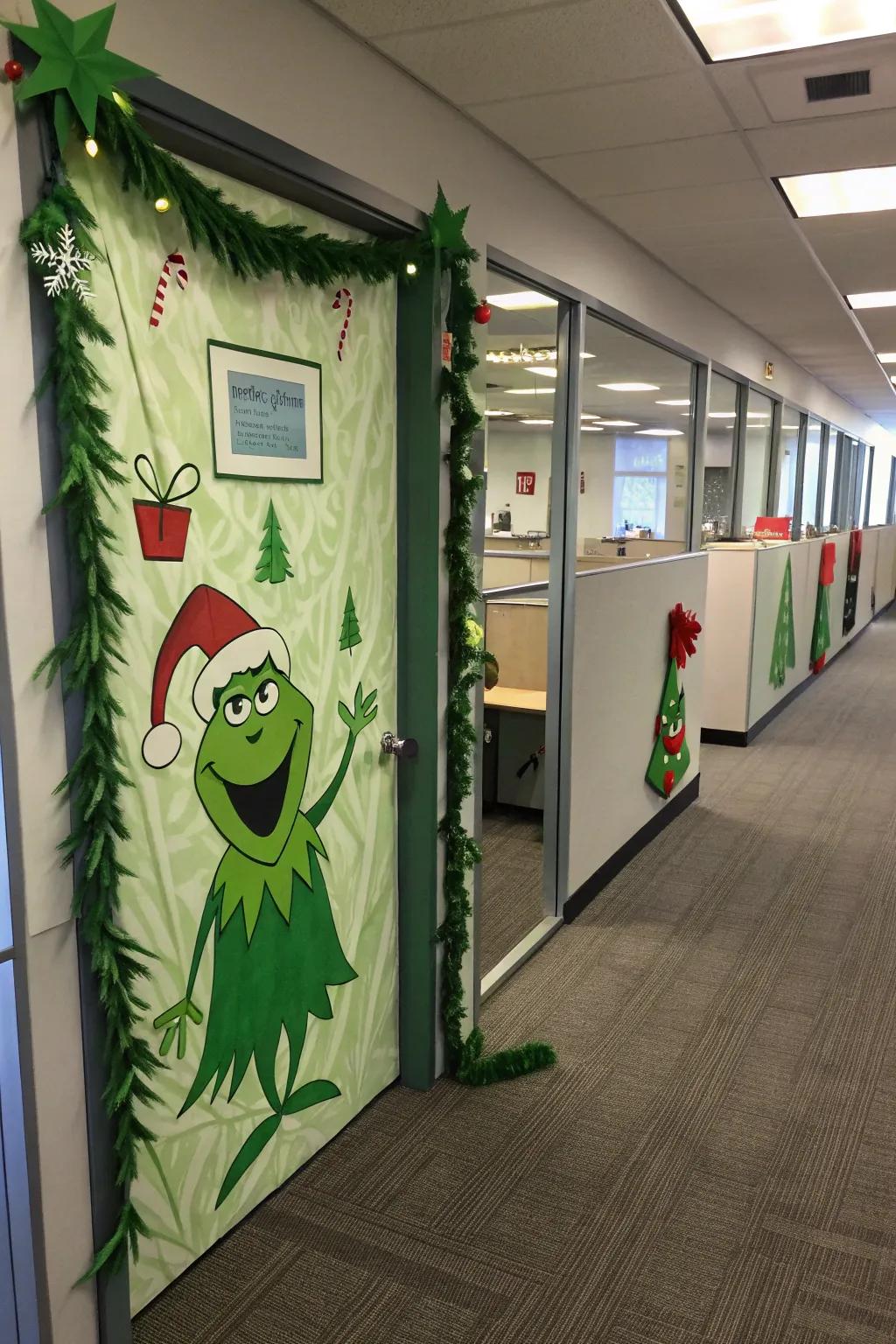 Incorporate some mischief using a Grinch-inspired door decoration.